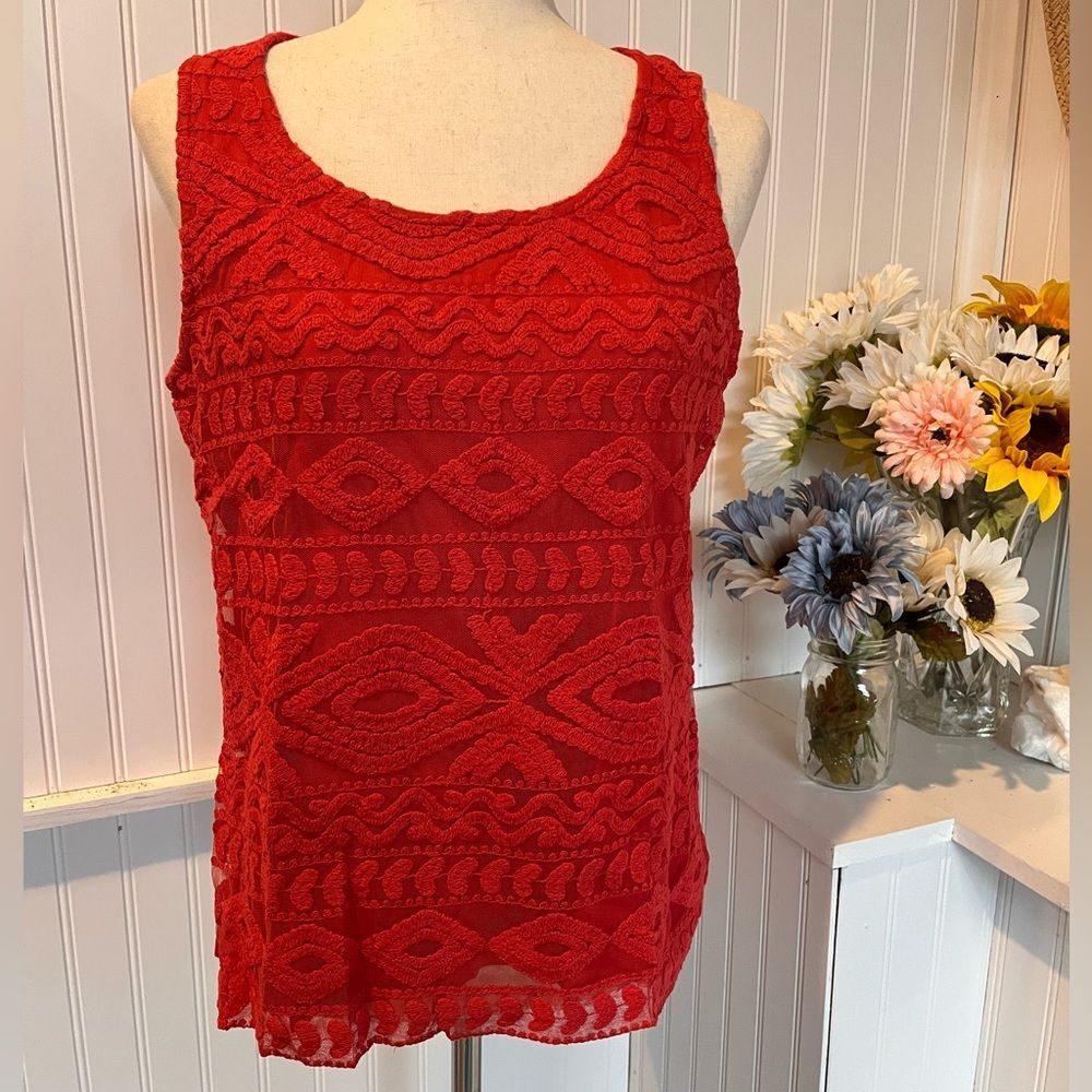 Chico’s Red Sleeveless Pullover Lace-Lined Casual Blouse Size 1